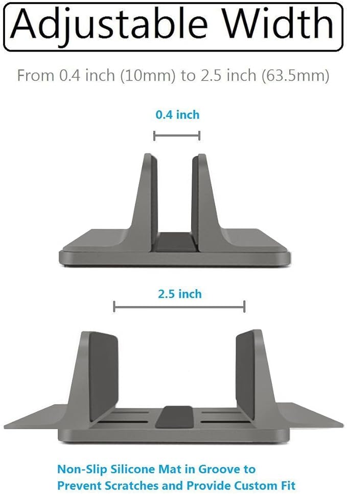 Vertical Laptop Stand for Desk [Adjustable] Sturdy Aluminum Dock Fits All Laptops (up to 20.3 inches) Space Saving, Modern Compact Holder, Compatible with MacBook Pro/Air, Surface, HP, Dell (Gray)