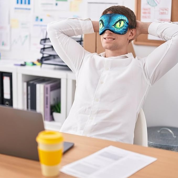 2 Pcs Sleep Mask for Kids Boys, Silk Eye Covers for Sleeping, Adjustable Strap & Light Blocking Design, Adult Children's Bedtime Blindfold for Travel and Home Use (Green Dinosaur Eyes)