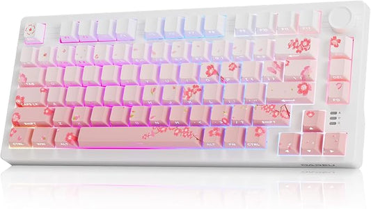 DAREU EK75PRO Sakura Pink Wireless Mechanical Keyboard,75% Hot Swap Creamy Gaming Keyboard with Knob,RGB Backlit,Gasket Custom Structure,Side Printed PBT Keycaps,2.4Ghz/BT5.1/USB-C, for Win/MAC
