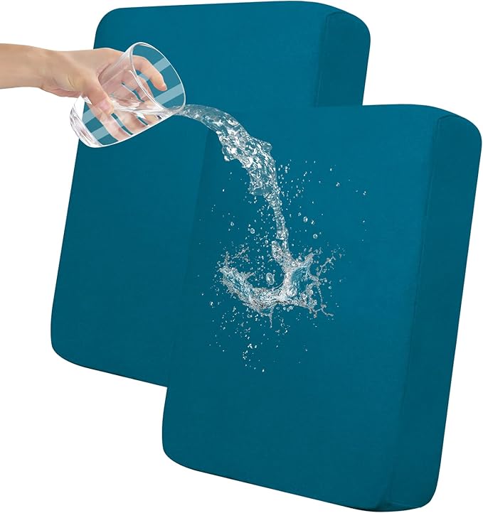 Easy-Going 100% Waterproof Chair Sofa Seat Cushion Slipcovers Couch Cushion Cover Stretch Furniture Protector for Kids, Pets (2-Piece Loveseat Cushion, Peacock Blue)