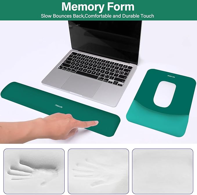 MOSISO Wrist Rest Support for Mouse Pad&Keyboard Set, Rectangular Ergonomic Mousepad Non-Slip Base Home/Office Pain Relief&Easy Typing Pad with Neoprene Cloth&Raised Curved Memory Foam, Teal Green