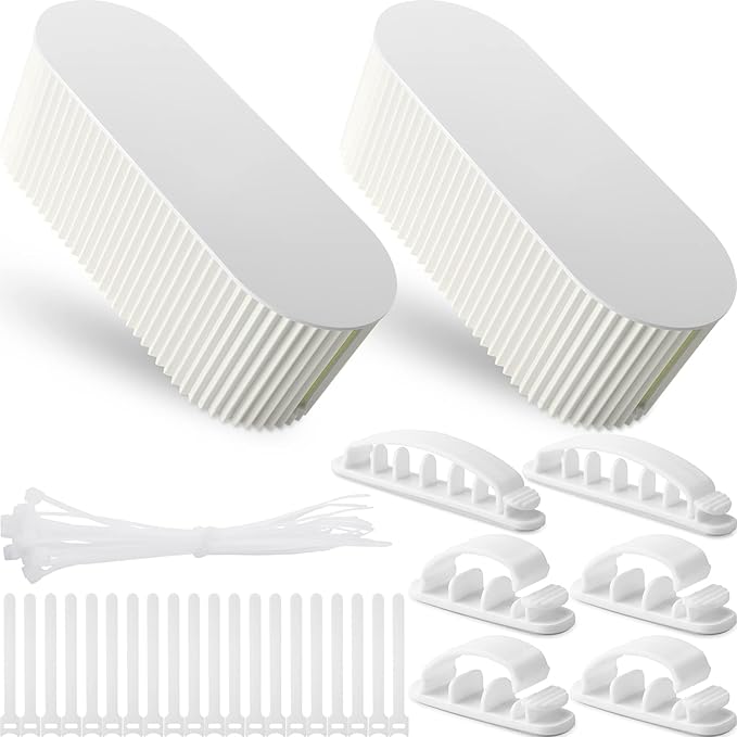 Marsui 2 Pcs Cable Management Box Cord Hider Organizer with 46 Pcs Cable Management Kit Wire Box for Power Strips Surge Protectors Desk TV Computer Wires Home Office(White)