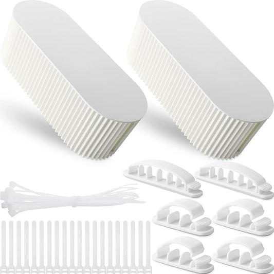 Marsui 2 Pcs Cable Management Box Cord Hider Organizer with 46 Pcs Cable Management Kit Wire Box for Power Strips Surge Protectors Desk TV Computer Wires Home Office(White)