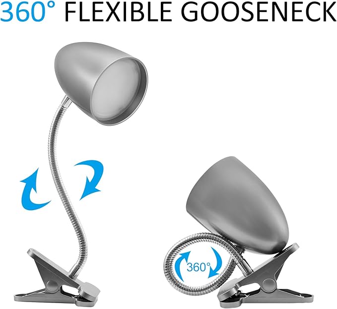 ENERGETIC SMARTER LIGHTING Desk lamp with Clamp, Non-Dimmable Clip Light for Bed and Desk, 4000K Cool White, 3.5W 240 LM Flexible Gooseneck lamp, Eye Protection, ETL Listed