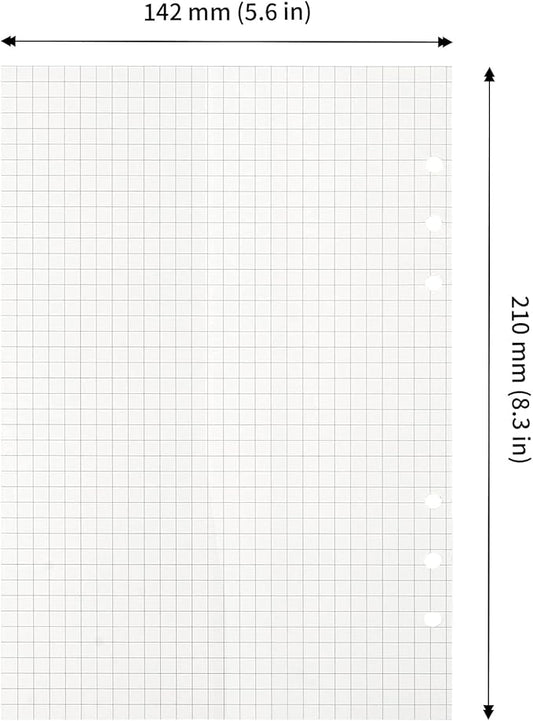 JAPCHET 800 Sheets A5 Grid Refill Paper Graph Paper Squared Grid Planner Insert 6 Hole Punched for 5.6 x 8.3 Inch Notebook, 100 Gsm
