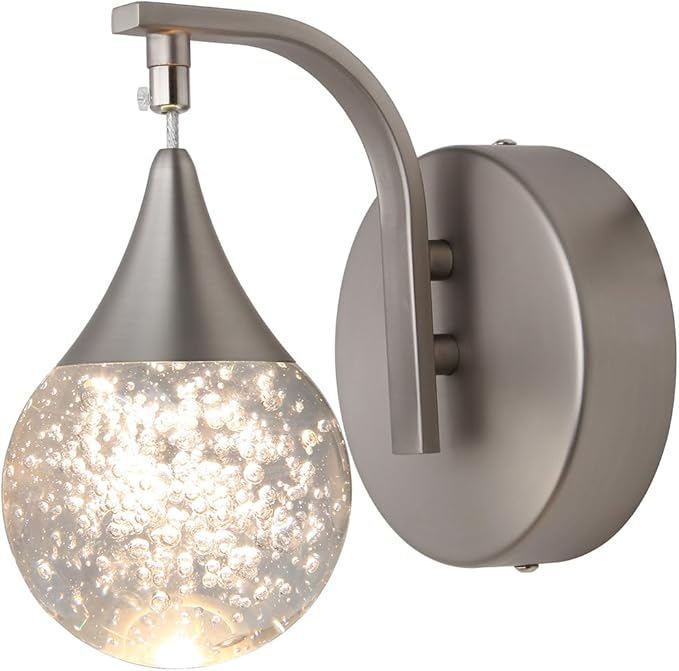 Wall Sconce Indoor, LED Modern Crystal Wall Sconces, Bubble Sconce Wall Lighting for Bedroom Dining Room Living Room Hallway Vanity Bathroom, Nickel