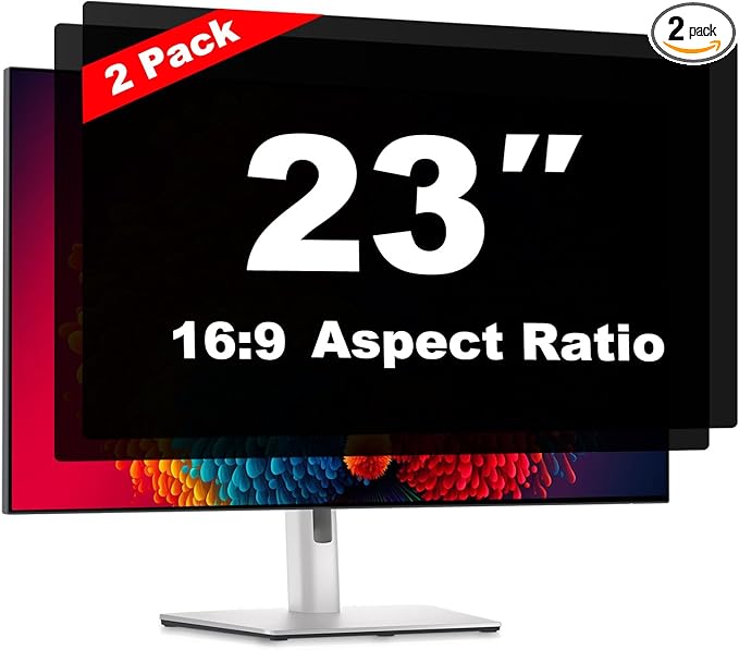 23 Inch Computer Privacy Screen Shield [2 Pack] for 16:9 Widescreen Desktop Monitor - Anti-Glare Blue Light Privacy Filter and Anti Spy Privacy Screen Protector Film