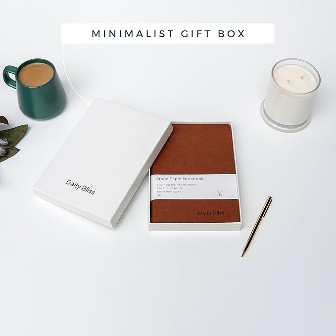 Daily Bliss Stone Paper Ruled Notebook Premium A5 Hardcover Vegan Leather Journal | 160 Pages | Premium Quality Executive Notebook For Men and Women |Comes With Gift Box Water Proof Notebook Cinnamon