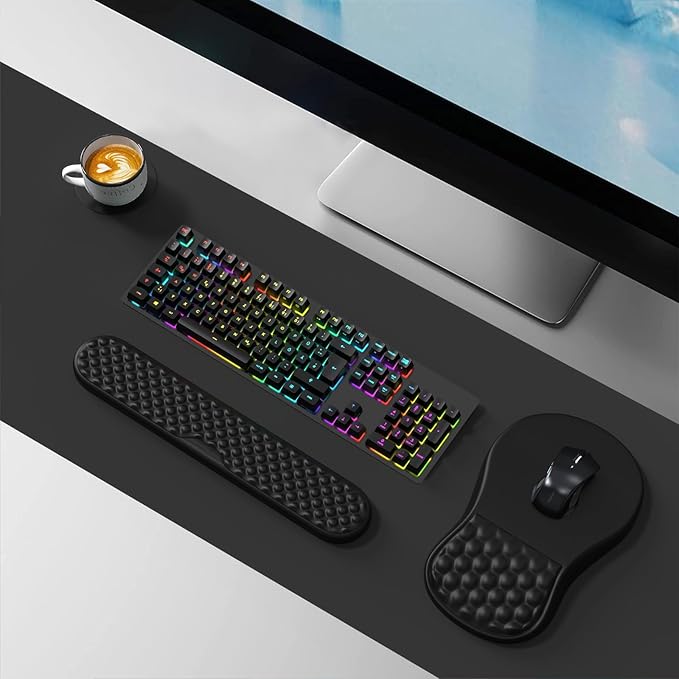 HAOCOO Ergonomic Mouse Pad with Wrist Rest, Massage Support, Black