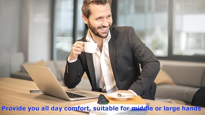 Wireless Mouse Bluetooth Rechargeable Dual Mode Ergonomic Vertical Large Carpal Tunnel Ergo Optical Travel Cordless Mice for PC Laptop Computer Mac iPad Pro MacBook Pro/Air,RGB Light,Side Buttons