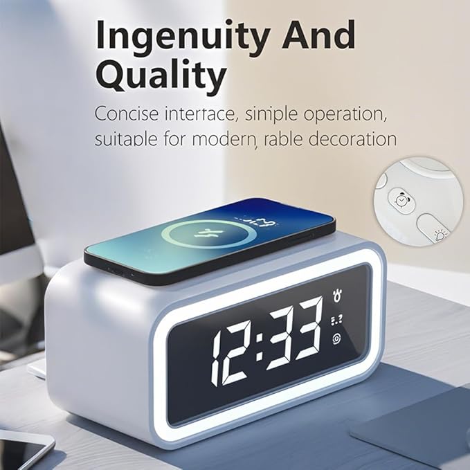 IHAO 5in1 Multi-Functional Wireless Charging Alarm Clock Smart Night Light & Qi Charger LED Digital Clock Adjustable Light Mini Mirror QXF-805