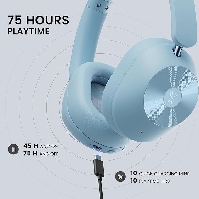 OneOdio Focus A5 Wireless Over-Ear Headphones, Hybrid Active Noise Cancelling, 75H Playtime, Hi-Res LDAC Wireless Audio, Bluetooth 5.4, Built-in Mic for Clear Calls, Low Latency Game Mode