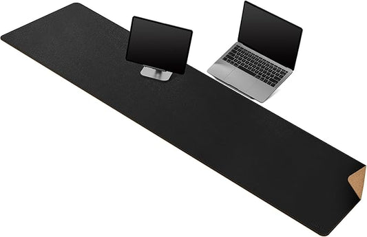 MAIDERN 63”x 15.7” Leather Desk Pad, Large Desk Mat, Cork & Leather Large Mouse pad for Desk, Waterproof Computer Desk Pad for Gaming Home Office (Black) …