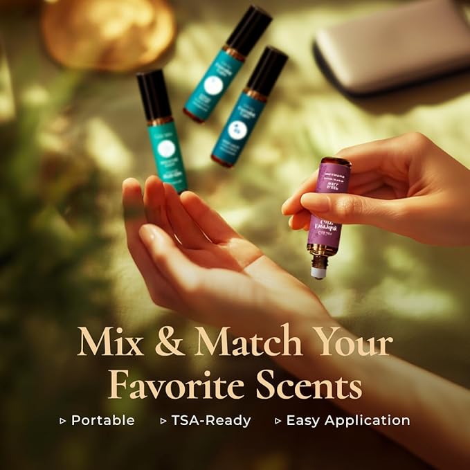 Gya Labs Peaceful Roll on Essential Oils Set - 100% Pure Natural Relaxing Gift for Women & Men - Blend for Calming, Refreshing, Stress Comfort, Aromatherapy Essential Oil Gift Set (0.34 Fl Oz Each)