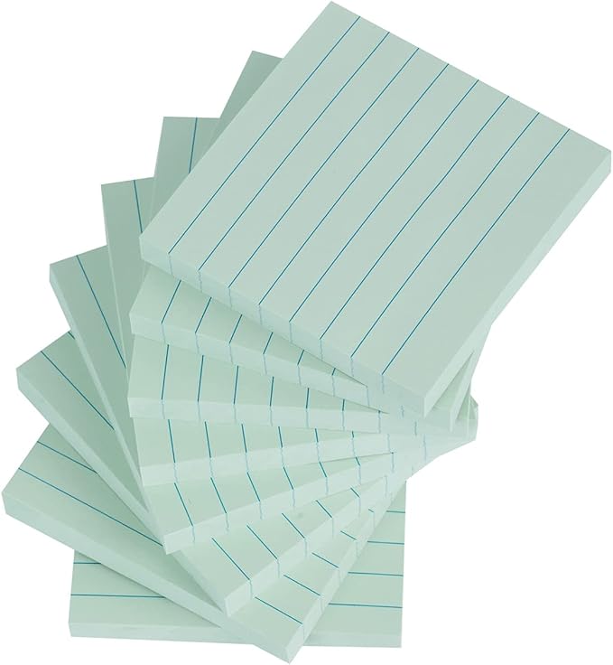Vanpad Lined Sticky Notes 3x3 Inches, Grayish Green Ruled Self-Stick Pads, Easy to Post for Home, Office, Notebook, 8 Pads/Pack