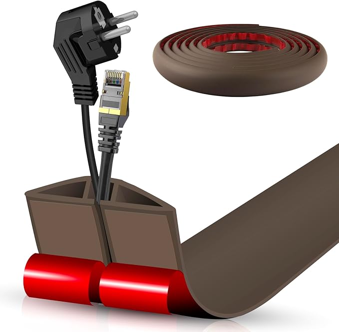 Floor Cord Cover Cable Cavity Self Adhesive Cord Hider Floor 10FT Floor Cable Management Power Cord Protector Floor Electric Cord Covers for Offices, Gym, Exhibitions (CoffeeBrown, 1.97" x 10')