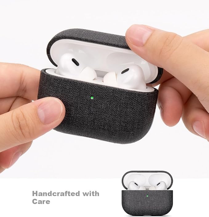 LOPIE Case for AirPods Pro 2nd Generation - Handmade AirPods Pro 2 Case Cover with Lanyard - Made of Vegan Leather - Canvas Style - Protective Hard Shell Cover - Wireless Charging Compatible - Black