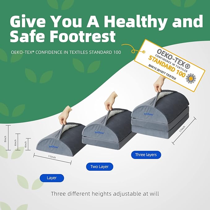 Footrest for Under Desk Ergonomic Comfortable Foot Stool with 2 Adjustable Heights, Suitable for Office, Home Car Foot Rest, Grey