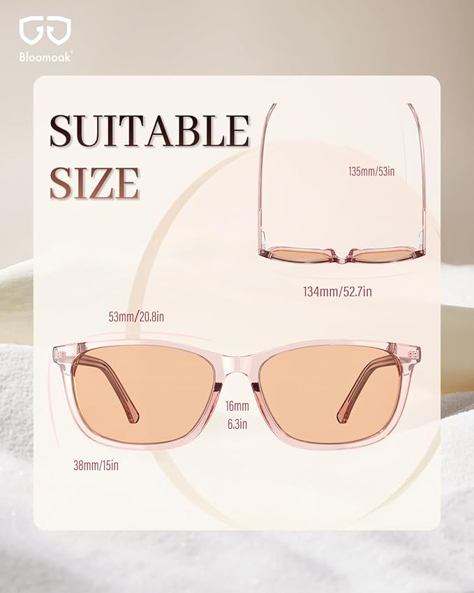 Bloomoak Rose Migraine Glasses, FL- Flex Light Sensitivity Relief Glasses for Fluorescent LED Glare,Photophobia, Eye Strain