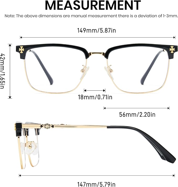 Cyxus Men Blue Light Blocking Glasses Half Rimless Computer Gaming Glasses Square Fashion Glasses 8133