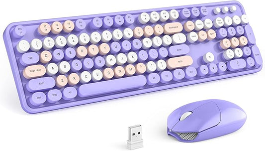 MOFII Wireless Keyboard and Mouse Combo,2.4GHz Retro Full-Size Keyboard with Number Pad and Cute Wireless Mouse for Computer PC Desktops Laptop WindowsxP/7/8/10 Purple Colorful