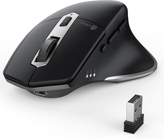 iClever Bluetooth Mouse, Wireless Large Mouse, Multi-Devices Dual Mode, Ergonomic Mice with 5 Adjustable DPI and 7 Buttons, Rechargeable Silent Mice for Laptop, iPad, MacBook, Tablet, PC, Black Grey
