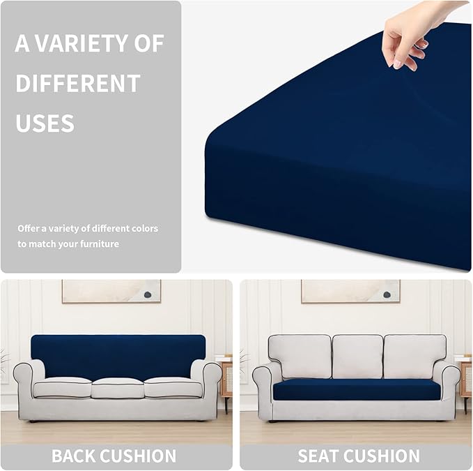 Easy-Going 100% Waterproof Oversized Sofa Seat Cushion Slipcovers Couch Cushion Cover Stretch Furniture Protector for Kids, Pets (Oversized Sofa Cushion, Navy)