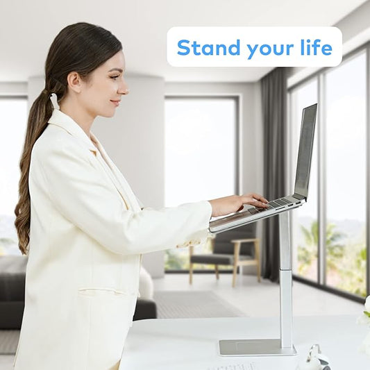 Laptop Stand for Desk, Ergonomic Aluminum Laptop Stand Adjustable Height from 7-15", Sitting and Standing Laptop Riser for 10-17" Notebook (Silver)