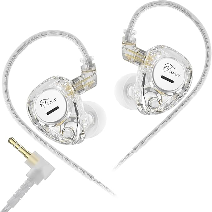 KZ Taurus in Ear Monitor IEM Earbuds, Dual 8mm Dynamic Drivers for Powerful Bass in Ear Headphones, Comfortable Fit iems for Gaming, 2-Pin Gold-Plated Wired Earbuds for Singers (Clear, no Mic)
