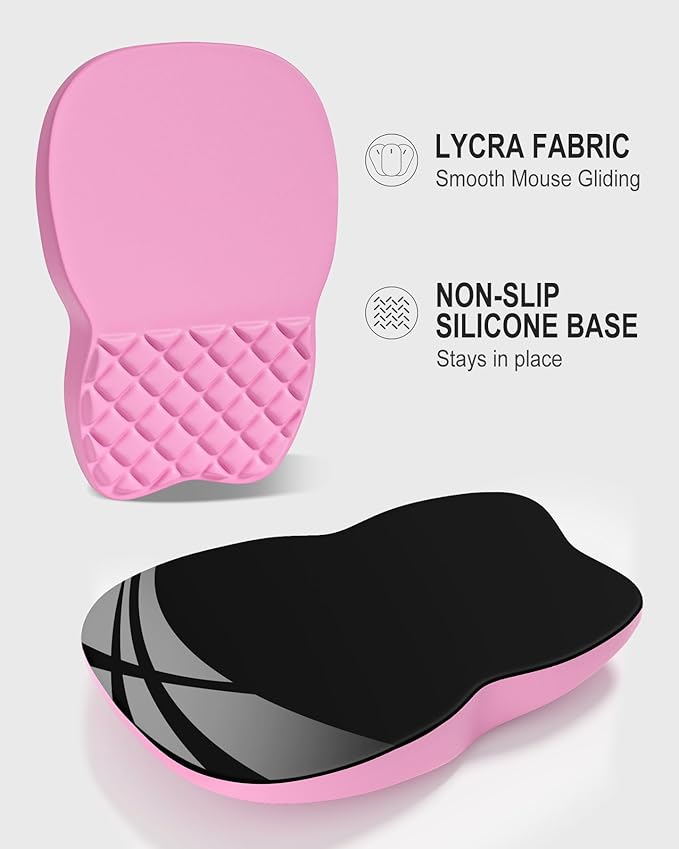 Auhoahsil Ergonomic Mouse Pad with Wrist Rest, Comfortable Slope Computer Mouse Mat with Wrist Support, Memory Foam Filling, Non-Slip Silicone Base, Pain Relief, for Gaming & Work, 8 x 12 in, Hot Pink