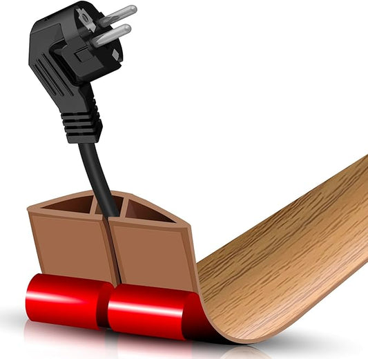 Floor Cord Cover Self Adhesive Cord Hider,3.3FT Cable Management, Extension Strip Protector for Wires, Prevent Cable Trips for Offices, Gyms, Exhibitions Cavity:0.39"(W) x 0.27"(H) Brown Wood