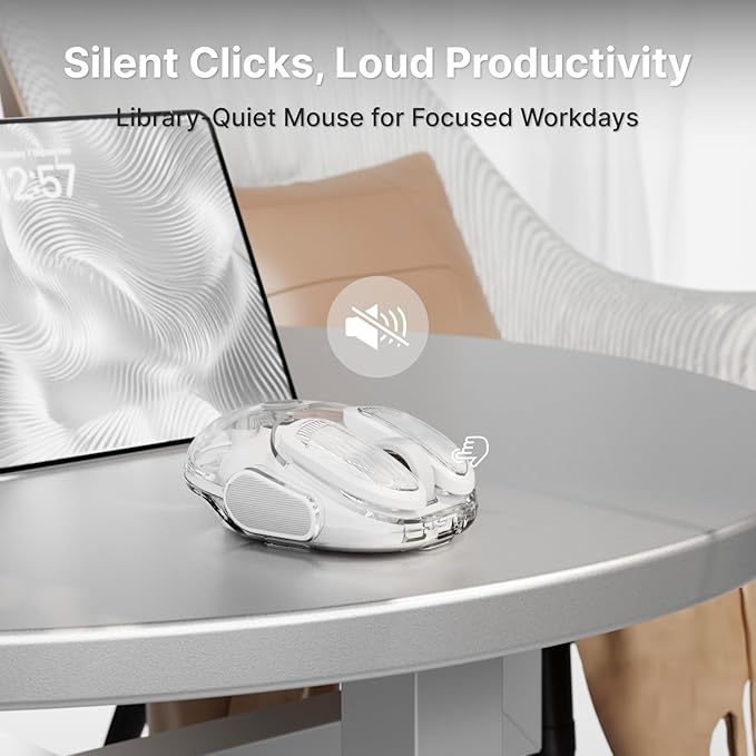 EWEADN Q9 Wireless Clear Mouse Dual Mode Bluetooth & 2.4G USB Computer Mouse with RGB Lighting, Silent Clicks, Multi-Device Compatibility for Laptop, PC, MacBook, iPad Cute Mouse-White