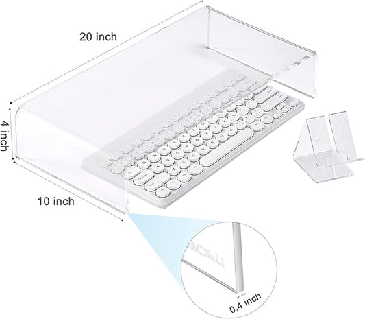 Premium Acrylic Monitor Stand – Extra-Wide 20" L x 10" W x 4" H Clear Computer Riser, Laptop Stand, Sleek Desktop Organizer for Office & Home, TV, Printer, with Bonus Acrylic Phone Stand