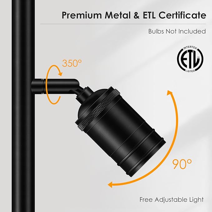 BoostArea Floor Lamp, Industrial Floor Lamp, Modern Tree Standing Lamp with Adjustable 3 Light, E26 Socket, Foot Switch, Minimalist Metal Stand Up Lamp Pole Lamps for Living Room, Bedroom (No Bulbs)