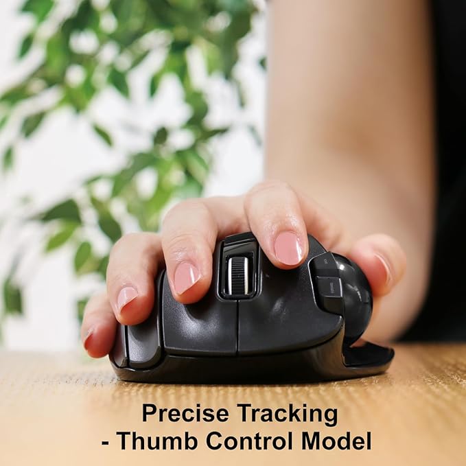 ELECOM EX-G Trackball Mouse, 2.4GHz USB Wireless, Ergonomic Design, Thumb Control, Smooth Roller Ball, Optical Tracking, 6 Programmable Buttons, Tilt Scroll, Computer Mice for Laptop PC, Windows & Mac