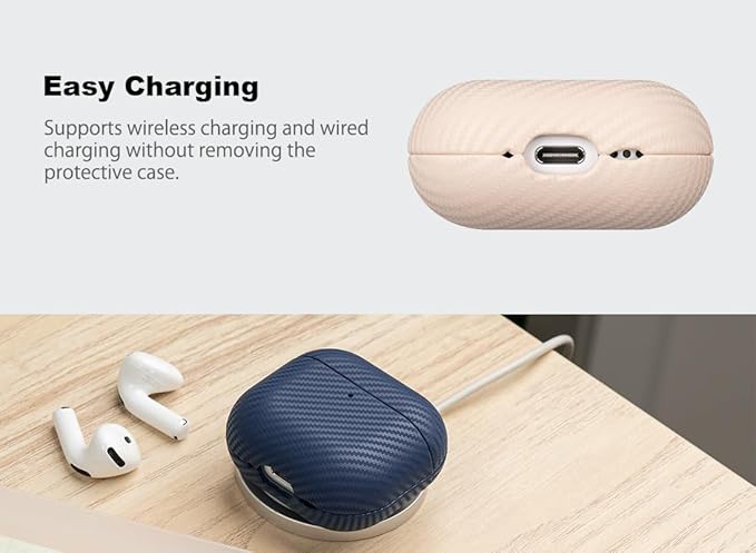 Leather Case for AirPods 4 / AirPods 4 with Active Noise Cancellation Case Cover - Selected Skin-Friendly Leather, Carbon Fibre Texture, Handmade Drop Protective Hard Cover - Pearl White