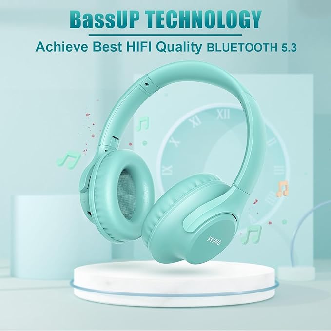 KVIDIO Bluetooth Headphones Over Ear, 65 Hours Playtime Wireless Headphones with Microphone, Foldable Lightweight Headset with Deep Bass, HiFi Stereo Sound Low Latency for Travel Work Cellphone