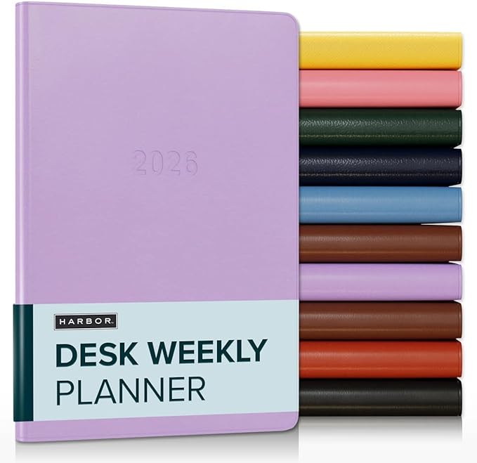 Harbor Desk Weekly Monthly Planner 2025-2026 - Calendar Planner and Notebook, Durable Faux Leather, 192 Pages, Softcover & Book Bound - Cambridge Lavender - 8x5.5"