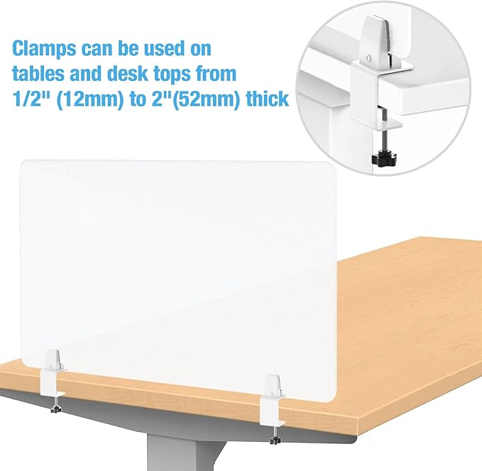 Desk Divider 4 Pcs Desk Privacy Panel 23.6''L x 15.8W'' Office Partitions Frosted Acrylic Panel Pack of 4 Desk Divider Partition with Adjustable Universal Base