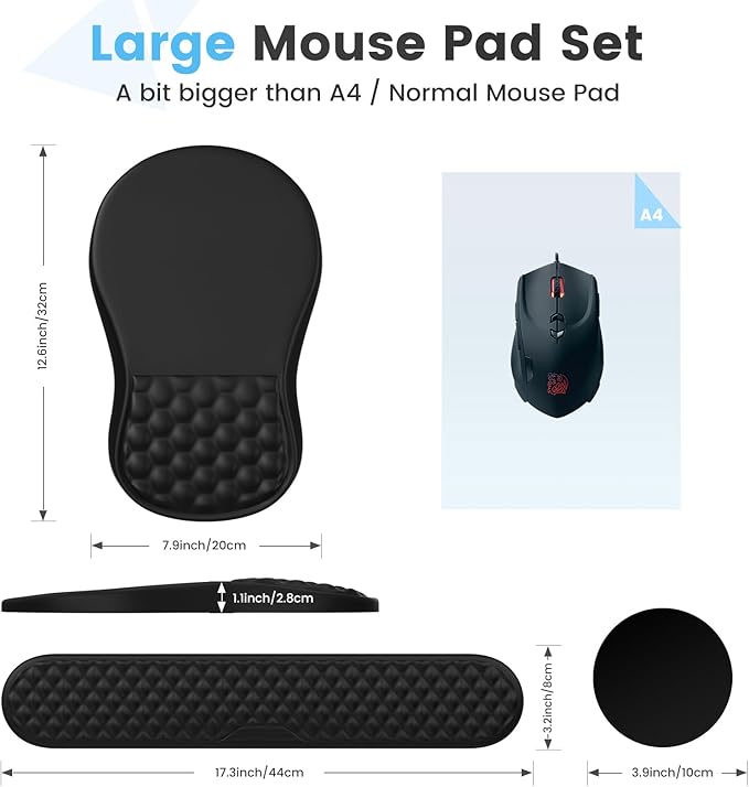 HAOCOO Ergonomic Mouse Pad with Wrist Rest, Massage Support, Black