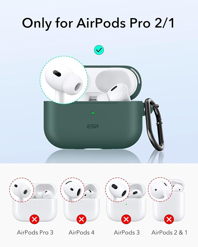 ESR for AirPods Pro 2 Case, Compatible with Airpods Pro 2nd Generation Case (2023/2022/2019), Compatible with MagSafe, Magnetic Lid Lock, Full Drop Protection, Green