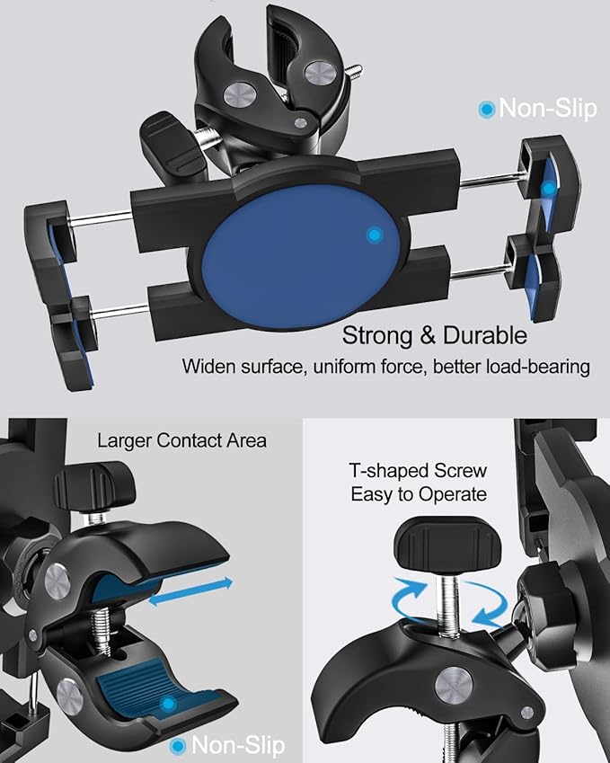 woleyi Bike Tablet Mount, Motorcycle Bicycle Tablet Holder, Cycling Handlebar Clamp with 360 Rotation for iPad Pro Air Mini, iPhone, Samsung Galaxy Tabs, Fire HD, More 4.7-13" Cellphones and Tablets