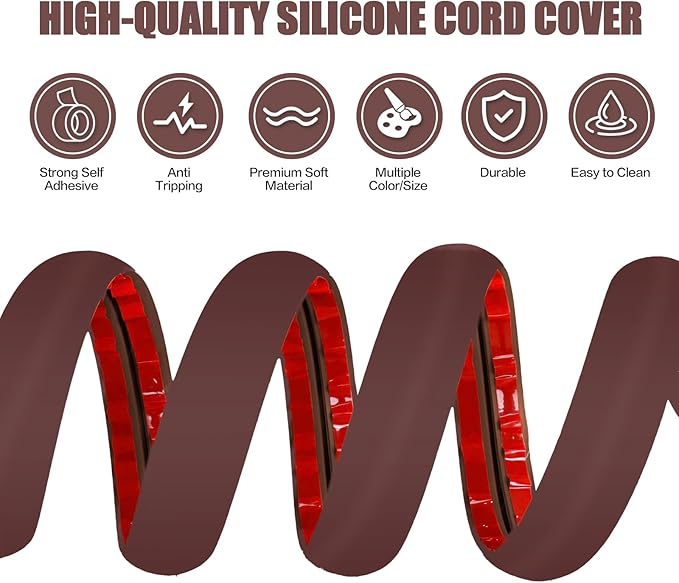 Floor Cord Cover Self Adhesive Cord Hider,10FT Cable Management, Extension Strip Protector for Wires, Prevent Cable Trips for Offices, Gyms, Exhibitions Cavity:0.51"(W) x 0.3"(H) Coffee