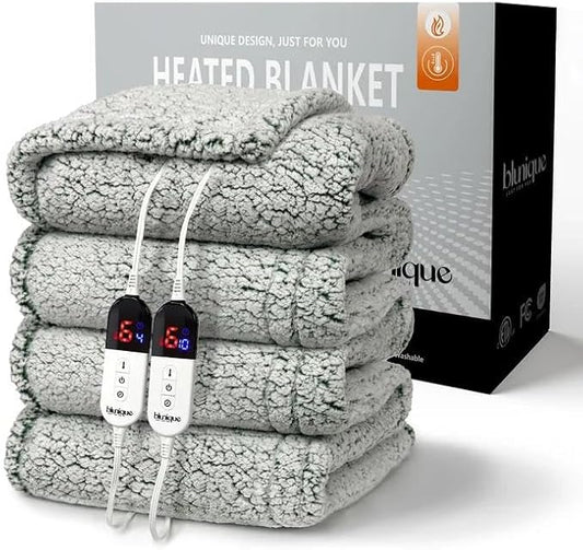 Electric Blanket Queen 84 x 90 Inches, Double-Sided Sherpa, Soft & Cozy Thick Heated Blanket with 6 Heat Settings, 1-10 Hour Auto Off, Machine Washable, Ideal for Couch, Sofa, Bed, Office, Light Sage