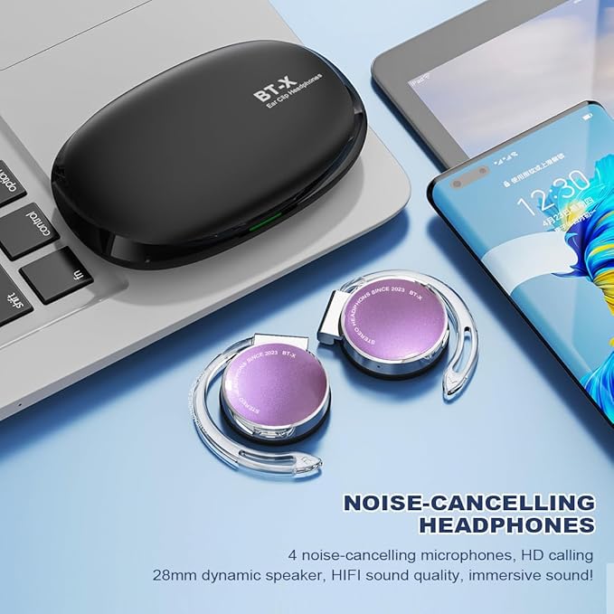 Earhook Bluetooth 5.3 Headphones Open Buds Wireless Earbuds Over Ear Hooks Bluetooth Headphones with Microphone Clip on Bluetooth Earphones On Ear Headphones with Earhooks