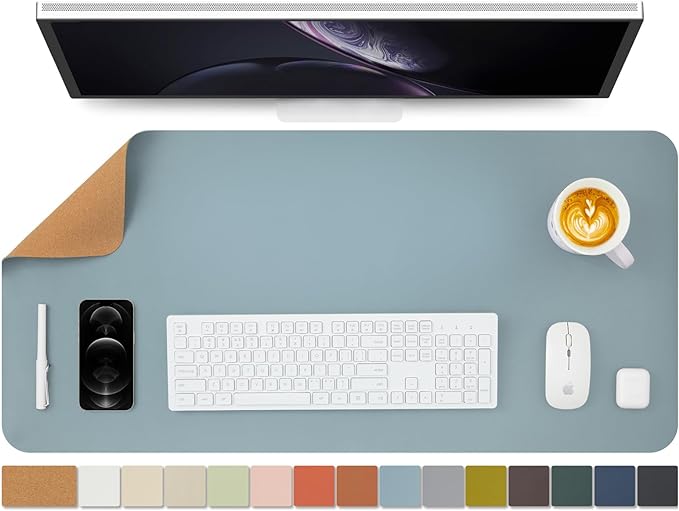 Cork Desk Mat - Dual-Sided Desk Pad for Office and Home - Desk Organization and Accessories - Ideal for Large Mouse Pad and Desk Mats on Top of Desks(Light Blue,90cmx 43cm)