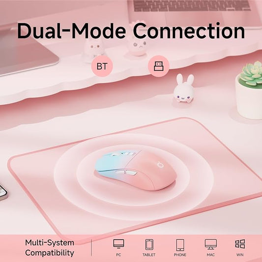 EWEADN G309 Wireless Computer Mouse,2.4G&Bluetooth Ergonomic Cordless Mice with 4000 DPI,5 Adjustment Levels,Cute and Portable Mouse for Laptops, PC and More,7 Buttons Office USB Mice-Blue&Pink