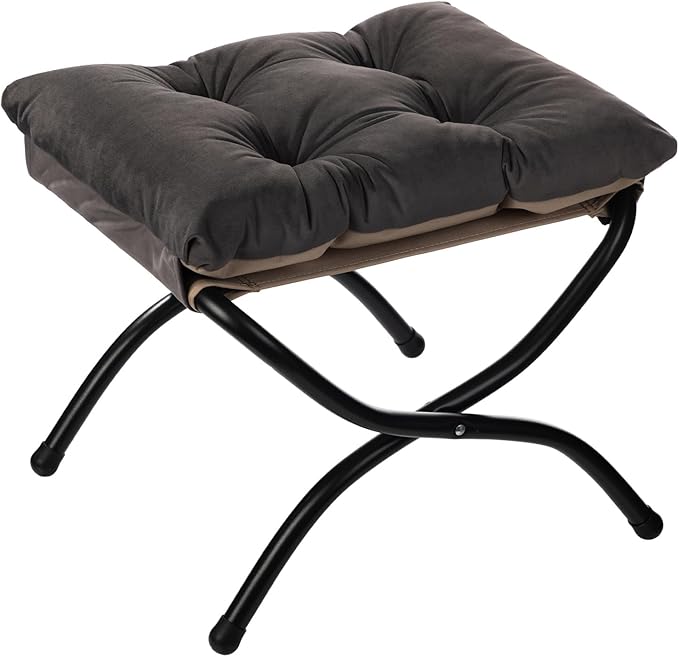 AbocoFur 15"(H) Folding Footrest Stool, Accent Padded Sofa Foot Stool for Lazy Chair, Upholstered Small Foldable Ottoman, Metal Frame Portable Foot Rest Ottoman for Living Room, Bedroom, Smoky Grey
