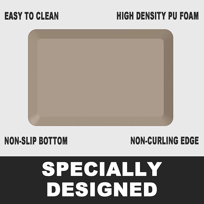 Anti Fatigue Floor Mat,Kitchen Mat, Standing Desk Mat – Comfort at Home, Office, Garage - Polyurethane(PU) Foam (Beige, 30" L x 17" W x 1" Th)