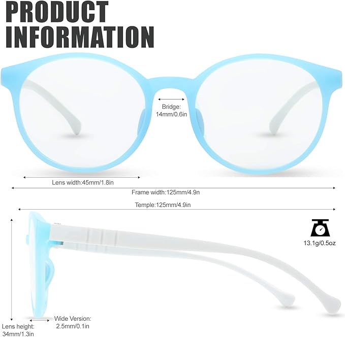 Kids Blue Light Blocking Glasses Silicone Flexible TR-90 Frame, Computer Gaming TV Phone Glasses for Boys Girls Age 3-14 (3-12 yr-Old, B0302 Blue, White)